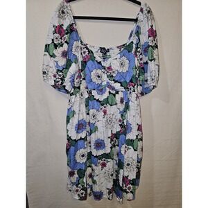 Gap Sun Dress Smocked Back for Comfort Sz XL Puff Sleeves Knee Length Fun Print